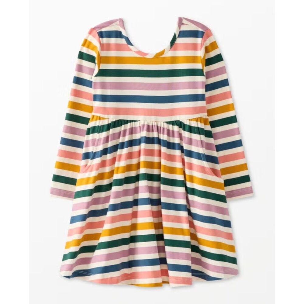 Girls 4 Hanna Andersson Long Sleeve Skater Dress with Pockets Rainbow Stripe